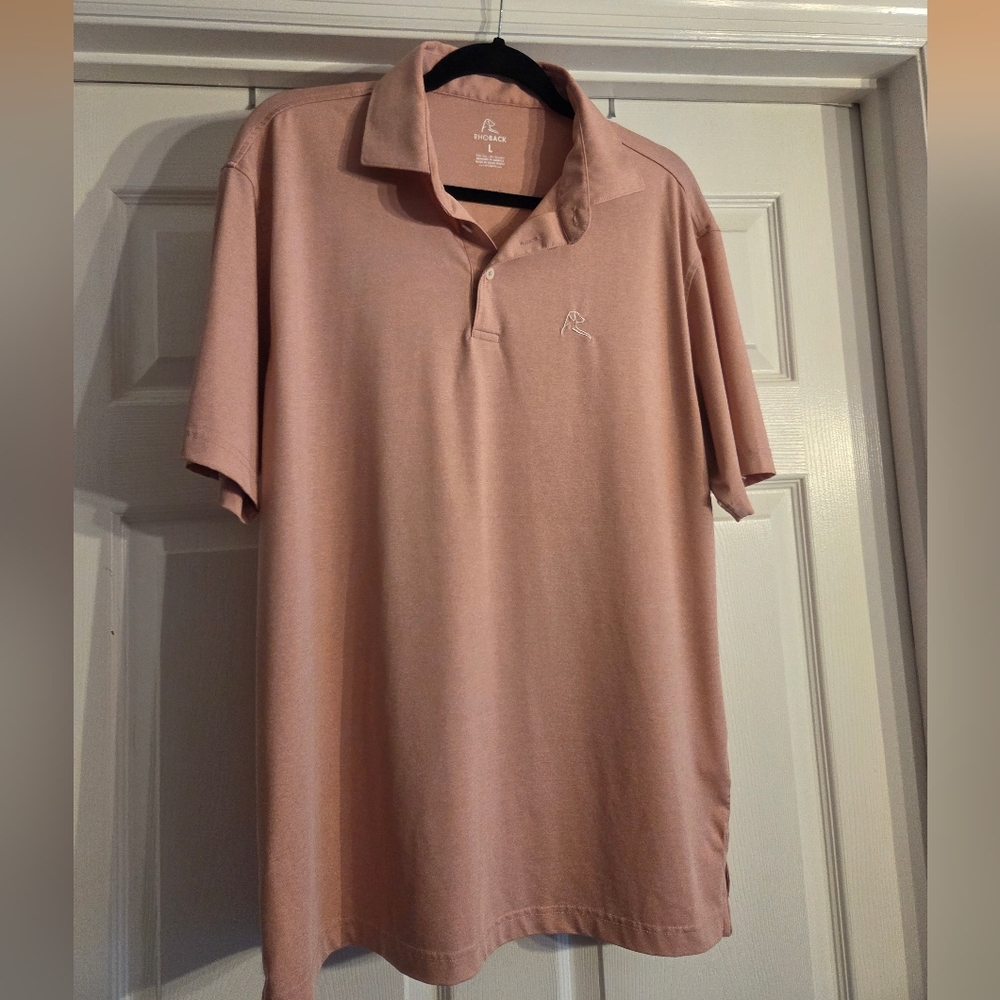 Rhoback Polo Men's Large (L) Pale Muted Dusty Pink Salmon Solid Pastel Golf